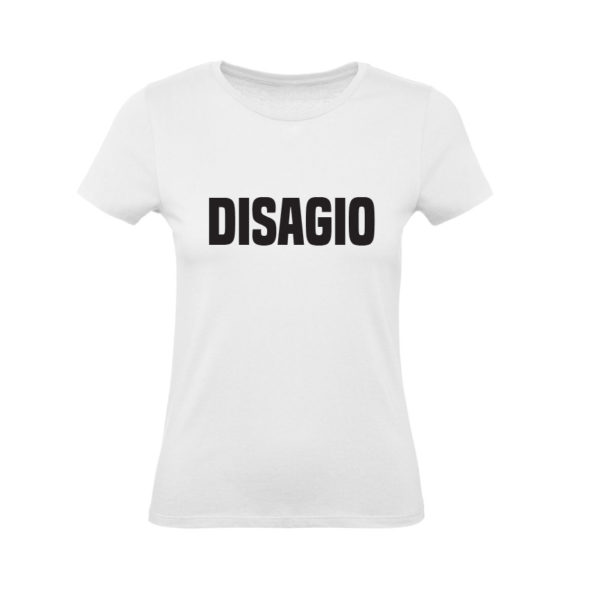 t-shirt donna bianca scritta nera disagio