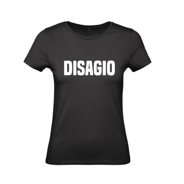 t-shirt donna nera scritta bianca disagio