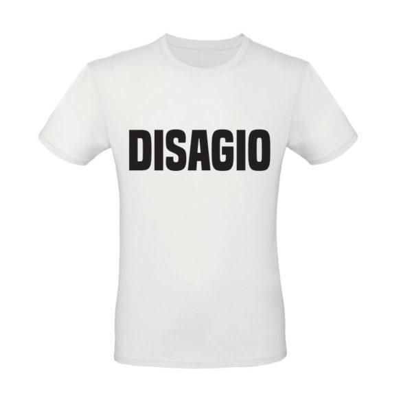 t-shirt uomo bianca scritta nera disagio