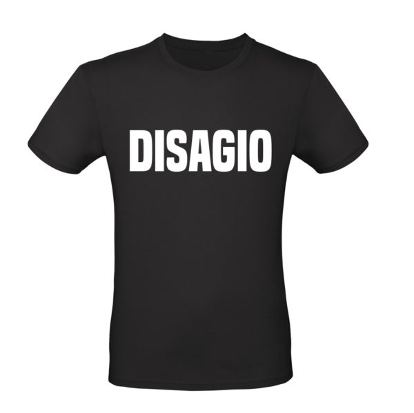 t-shirt uomo nera scritta bianca disagio