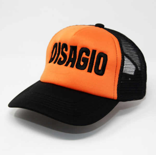 cappello baseball mesh arancio nero fronte disagio